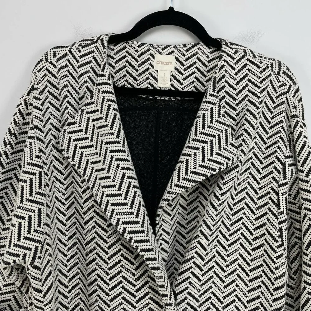 Chicos 1 Womens Medium Jacket‎ 3/4 Sleeve Snap Closure Relax Coat Lagenlook